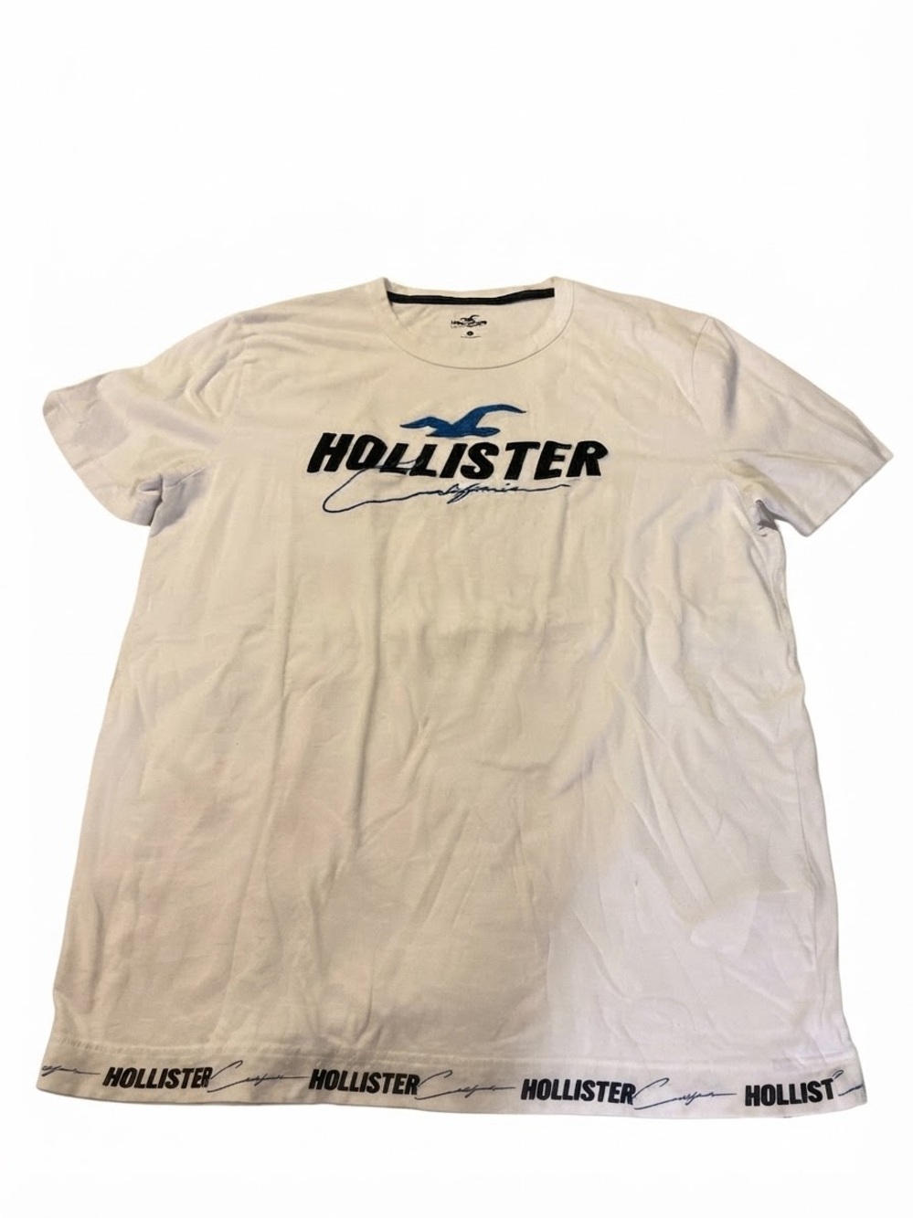 Hollister White Tee with Blue & Black Logo